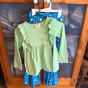 Lime Green Ruffle girl long Sleeve Set size 10